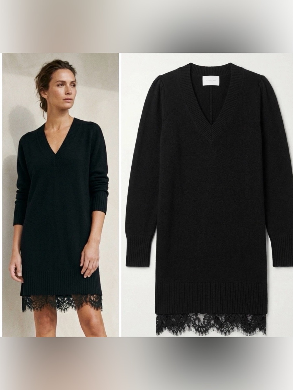 Brochu Walker Elisa Lace Looker Ribbed Cashmere Black Sweater Dress Sz XS